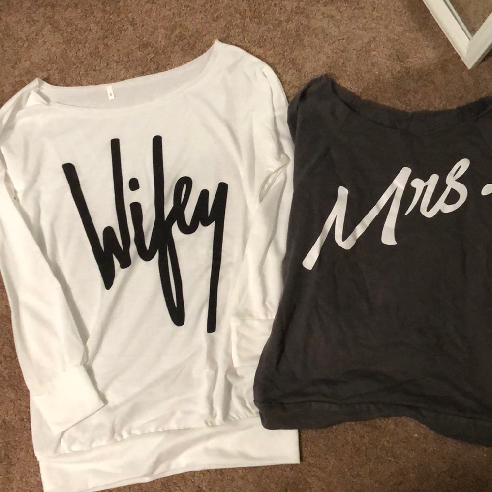 Off the shoulder wifey and Mrs sweatshirts